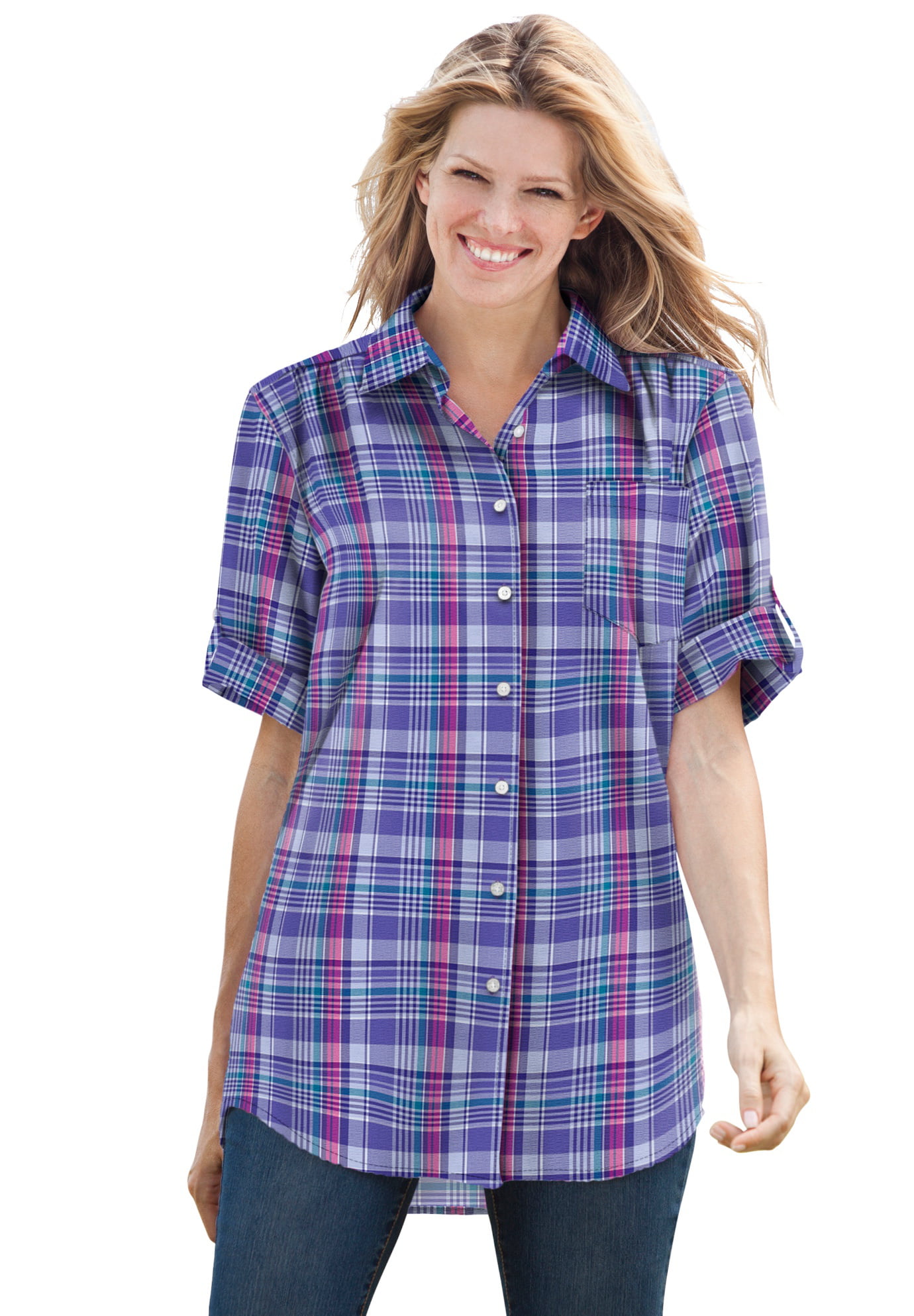 Short sleeve blouse women  Designer women's top with 3 vegetable dyed cotton fabrics
