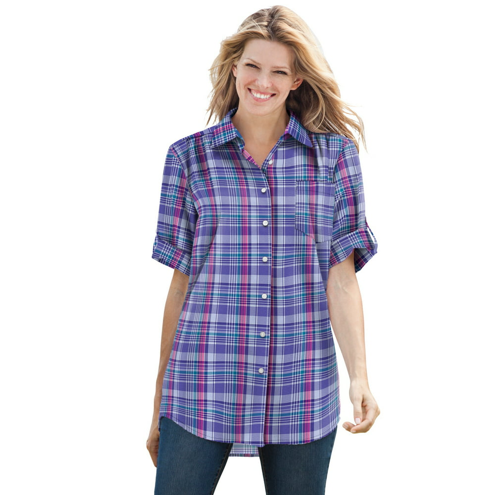 Woman Within - Woman Within Women's Plus Size Short Sleeve Button Down ...