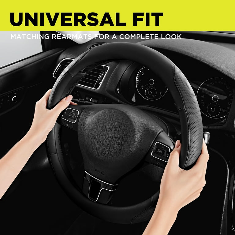 Auto Drive Perforated Faux Leather Steering Wheel Cover, Black photo 2