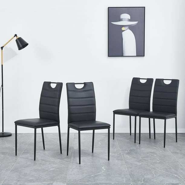 Family Set A set of 4 leather dining chairs with cushion and high back