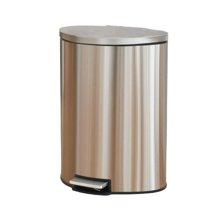better homes & gardens kitchen trash can, 14.5 gallon stainless steel semi round step garbage bin with soft close lid, silver