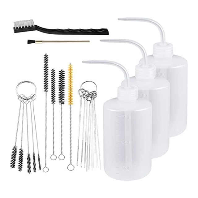 Kit de limpieza para pistolas de pintura de 24 piezas, botella de plástico de 500 ml, tubo y cepillos de limpieza.