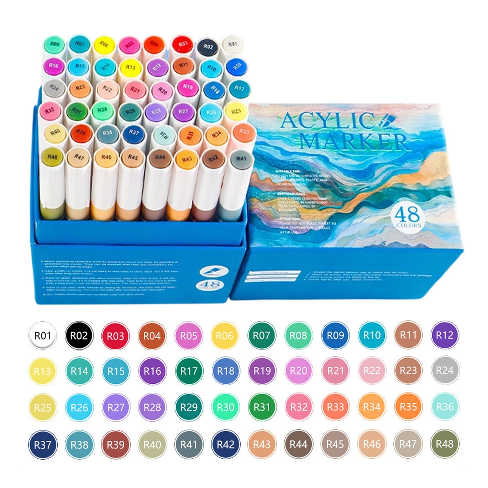 48 Color Soft Head Acrylic Paint Marker Pen Set, Double-Ended Non Toxic Washable Art Brush, Watercolor Pens for Home Diy Craft Painting Essentials