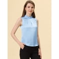 thumbnail image 4 of Top Allegra K Satén sin mangas verano volantes cuello parte delantera plisada Mujer Cielo azul S, 4 of 4