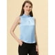 thumbnail image 4 of Top Allegra K Satén sin mangas verano volantes cuello parte delantera plisada Mujer Cielo azul S, 4 of 4