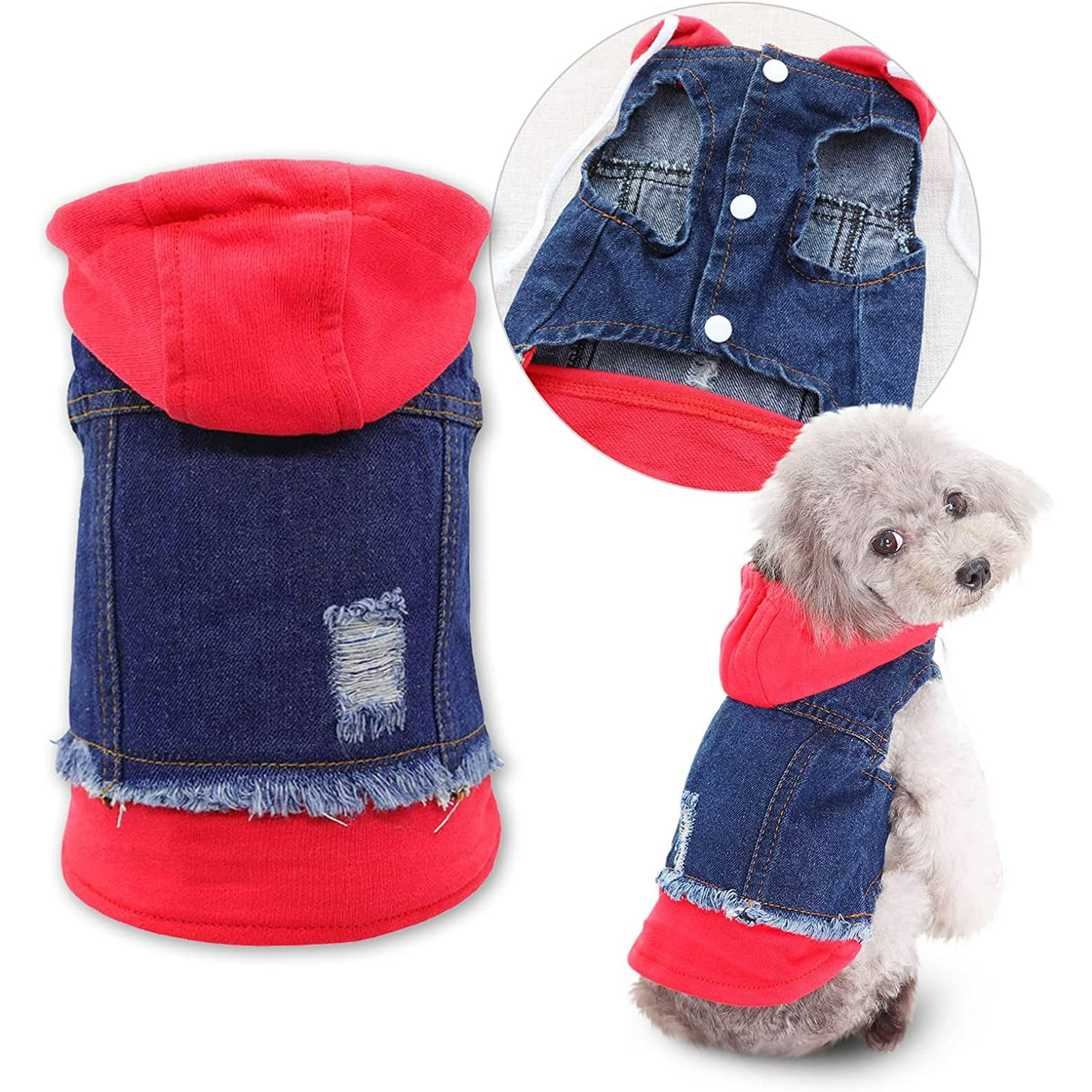 D Pet Clothes Dog Jeans Jacket Cool Blue Denim Coat Small Medium Dogs Lapel Vests Classic Hoodies Puppy Blue Vintage Was Blue Red X Large Walmart