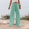 thumbnail image 3 of Dwellite Women Linen Palazzo Pants Summer Boho Wide Leg High Waist Casual Lounge Pant 2026 Beach Travel Vacation Trousers Mint Green L, 3 of 6