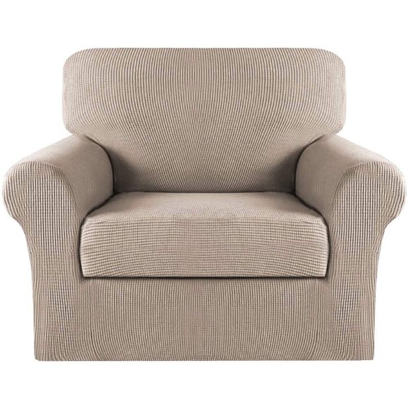 Sofa Cover 2 Piece Chair Covers for Living Room Armchair Covers Slipcovers Couch Covers Furniture Protector for Chairs(Base Cover Plus Cushion Cover), Non Slip Soft Jacquard, Sand
