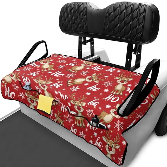XYZCANDO Christmas Reindeer Golf Cart Seat Cover With 4 Pockets - Washable Non-Slip Universal 2-Seat Protector For Golf Cart