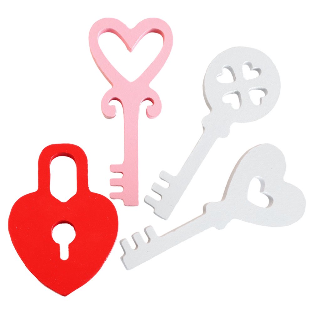 LITINKIMI 4-Pack Wooden Heart Key Pendants for Valentine’s Day Birthday Party Favors Romantic Decorations
