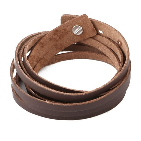 Brown Leather Cord Bracelet - Unisex Faux Leather Adjustable Rope Cord Wrap Chain Cuff Bangle Bracelet Brown
