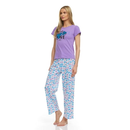 

Lati Fashion Women Pants Pajamas set 100% Cotton Short Sleeve Female Pajamas Set Purple Size x-Large
