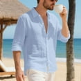 thumbnail image 6 of Mens Shirts Mens Summer Linen T Shirts Casual Button Down Shirts Long Sleeve Collared Tees, 6 of 8