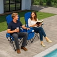 thumbnail image 4 of DENEST Folding Camping Chair with Canopy and Carry Bag, 2-Person Heavy Duty Hold up to 600lbs, with Cup Holders & Cooler Pouch, for Beach, Fishing, Backyard (Blue), 4 of 13