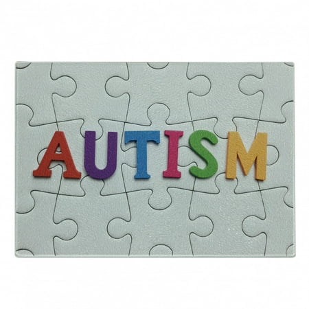 

Autism Cutting Board Completed Puzzle Pieces with Calligraphy Representing a Neurological Disability Decorative Tempered Glass Cutting and Serving Board in 3 Sizes by Ambesonne