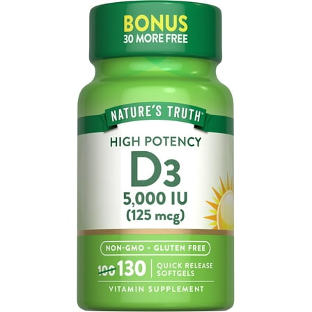 Vitamin D3 5000 IU Softgels | 130 Count | High Potency Vitamin D | For Men and Women | by Nature's Truth