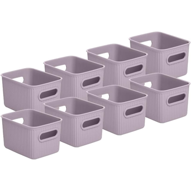 Superio Decorative Plastic Open Home Storage Bins Organizer Baskets, Small, Lilac (8 Pack) Container Boxes for Organizing Closet Shelves Drawer Shelf, 1.5 Liter