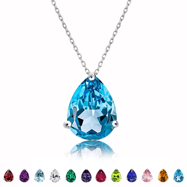 Collar JeenMata con colgante deslizante solitario de 1,5 TCW en forma de pera con topacio azul