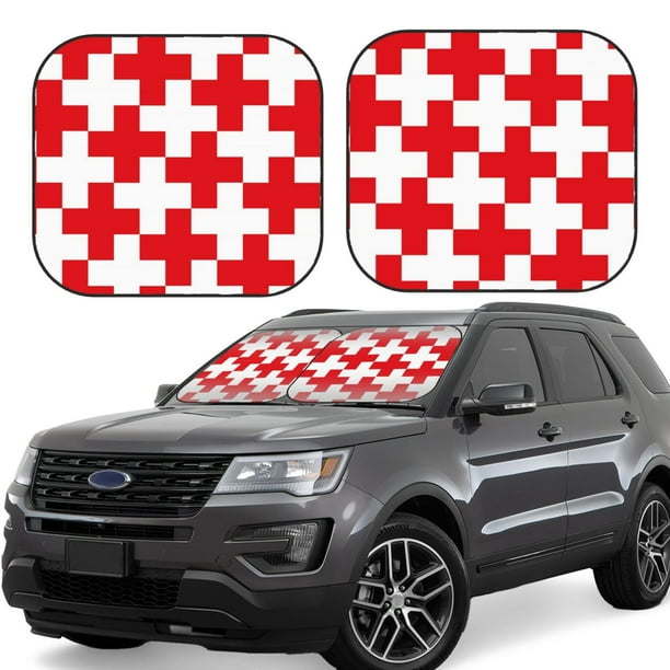 Balery Red Cross 1 Parasol para parabrisas de coche de 2 piezas | Parasol plegable para parabrisas delantero de coche para la mayoría de sedanes-Large
