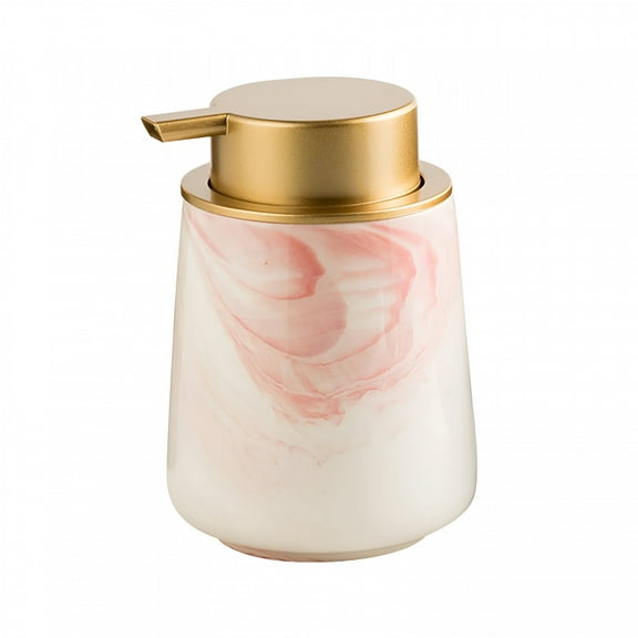 ACDANC Marble Ceramic Foaming Soap Dispenser, Foam Soap Dispenser with Gold Pump, Hand Foaming Dispenser, for Bathroom Kitchen - Pink - 380Ml/13.4Oz