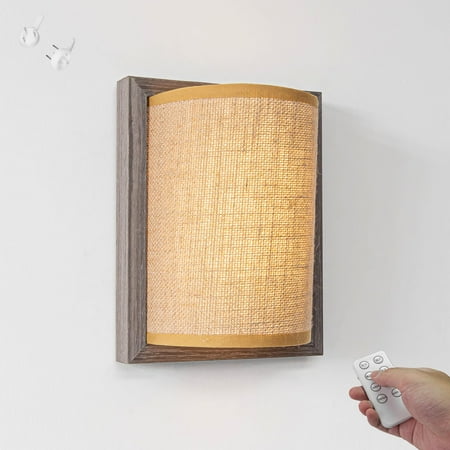 

FSLiving Remote Control Up&Down Lights Wall Sconce Rechargeable Battery Wall Hanging No Wiring Needed Color Changing Dimmable Smart Timer for Home Decor Gallery DIY with Brown Frame Lightbox - 1 light