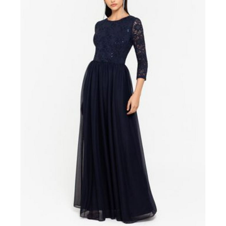 B A BY BETSY ADAM s Navy Sequined Lace 3 4 Sleeve Dress Floral Full Length Evening Sheath Size 6 Walmart