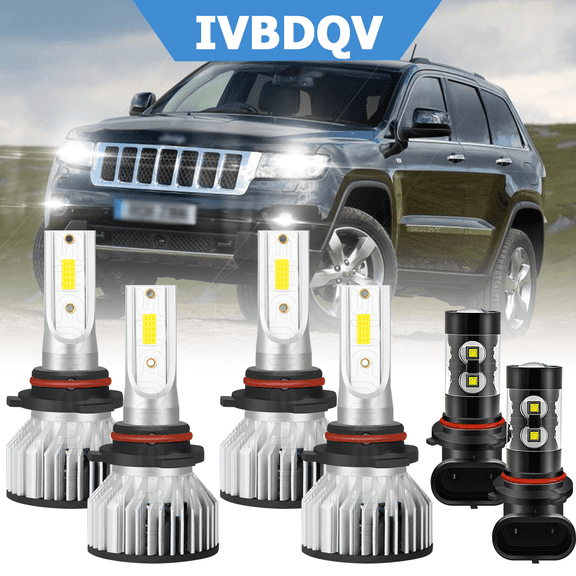For Jeep Grand Cherokee 2005-2010 LED Headlights Combo 9005 9006 High Low Beam   9145 Fog Light Kits 6Pcs 6000K White