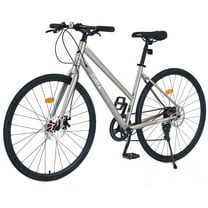 Zukka Hybrid Bicycle Road Bike for Women Aluminum Alloy Rim 700C Steel Frame 7 Speed Champagne Gold