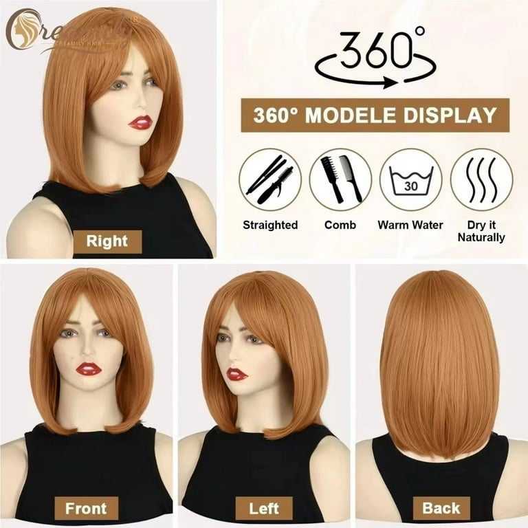 Creamily 14 Omber Blonde Wigs for White Women Synthetic Shoulder Length  Bob Wigs Straight Short Blonde Bob Wigs with Bangs 