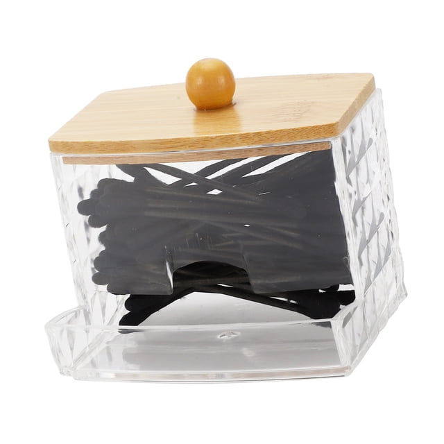 Unique Bargains 1 Pc Diamond Pattern Square Ball Cover Acrylic Cotton Swab Jar Clear Wood Color