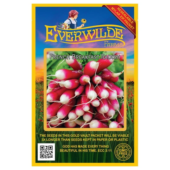Everwilde Farms - 500 French Breakfast Radish Seeds - Gold Vault Jumbo Bulk Seed Packet