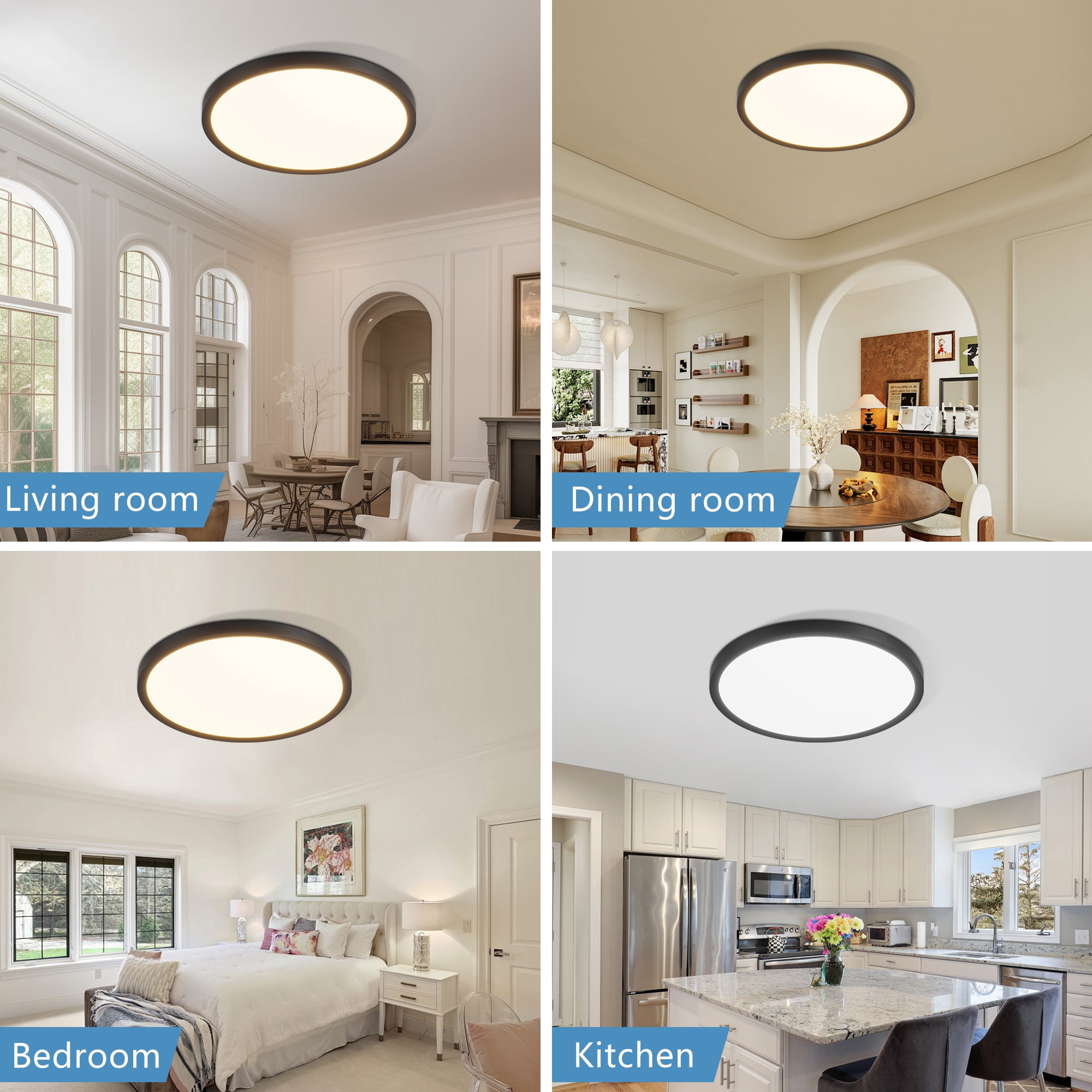 6-Pack 12" Dimmable LED Flush Mount Ceiling Light, 2700K-6500K Adjustable, 24W, 2880 Lumens, Modern Ultra-Thin Round Fixtures for Bedroom, Kitchen, Hallway, Basement & Closet, Black