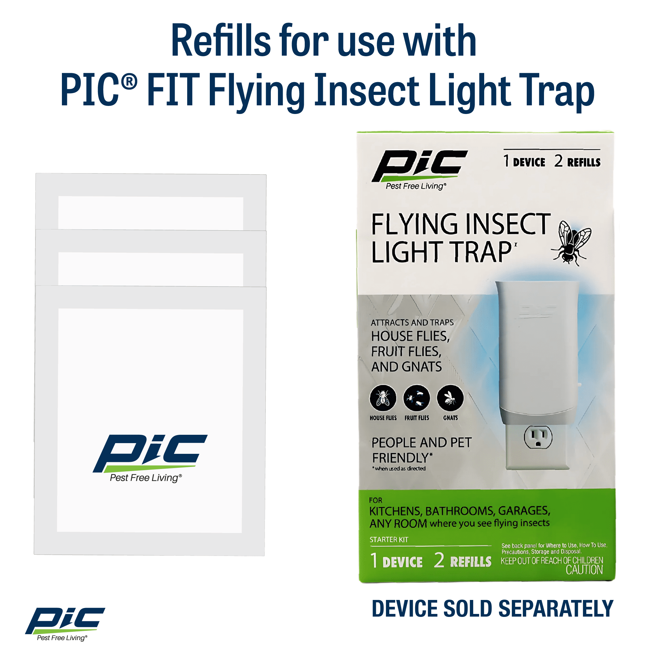 PIC Flying Insect Trap Refills – Catches Flies, Fruit Flies & Gnats (3 Refill Cartridges)