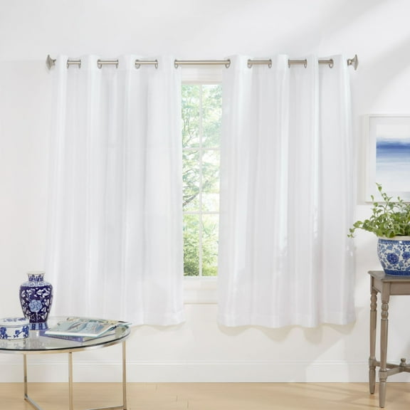 Exclusive Home Chatra Faux Silk Grommet Top Curtain Panel Pair, 54"x63", Winter White
