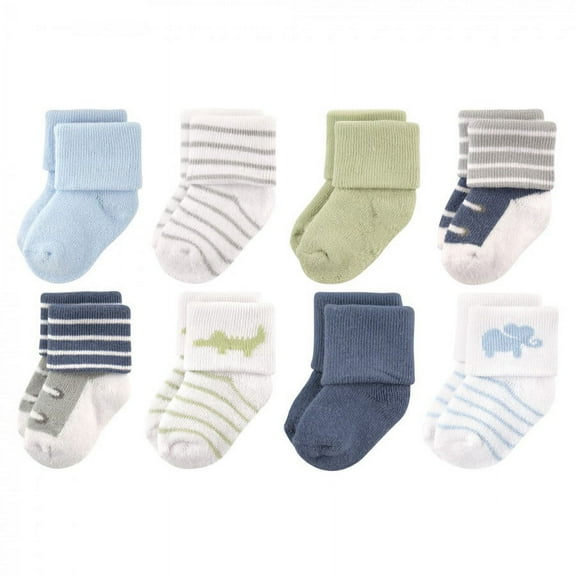 Luvable Friends Baby Boy Newborn and Baby Terry Socks, Safari, 0-6 Months