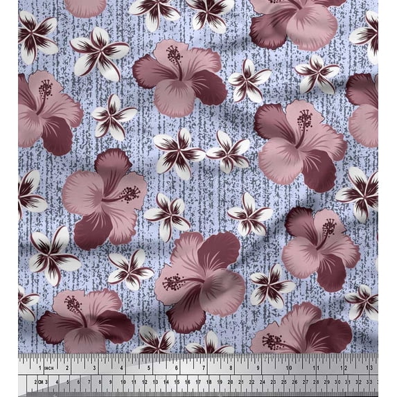 Soimoi Crepe Silk Fabric Leaves & Lily Floral Print Fabric by The Yard 42 Inch Wide