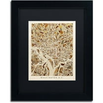Trademark Fine Art "Washington DC Street Map 3" Canvas Art by Michael Tompsett, Black Matte, Black Frame