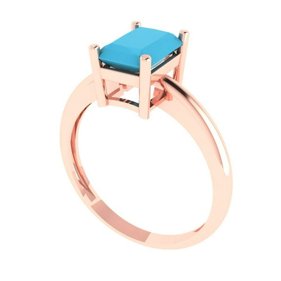 1.75 ct Radiant Cut Simulated Turquoise Solitaire Engagement Ring for Women in 18K Rose Gold