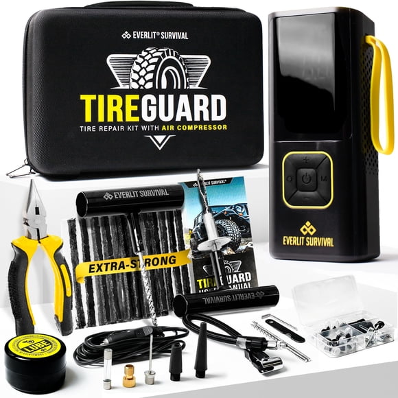 Kit de reparación de neumáticos EVERLIT TireGuard con compresor de aire de 150 psi