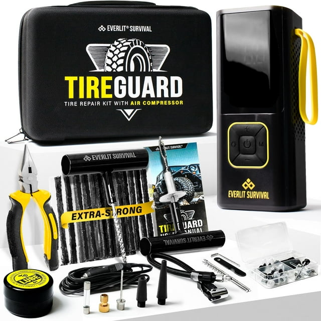 Kit de reparación de neumáticos EVERLIT TireGuard con compresor de aire de 150 psi