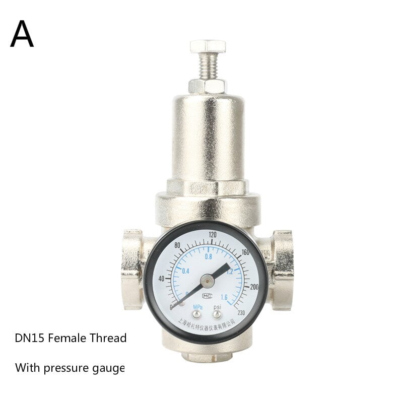 DN15 Brass Water Pressure Regulator With Gauge Adjustable Pressure
