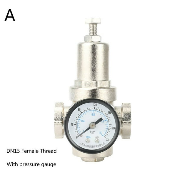 DN15 Brass Water Pressure Regulator With Gauge Adjustable Pressure