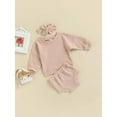 thumbnail image 3 of Gzhioc Baby Girl Casual 3 Pcs Clothes Sets, Solid Color Long Sleeve Round Neck Tops + Elastic Waist Shorts + Headband, 3 of 9