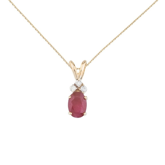 14K Yellow Gold Oval Ruby Pendant with Diamonds