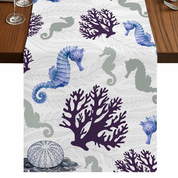 Table Runners 70 Inches Long Dress Scarves, Seahorse Coral Coastal Farmhouse Coffee/Dining/Kitchen Table Decor, Holiday Table Runner, Nautical Summer Beach Ocean Sea 13x70 Inch