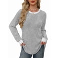 thumbnail image 3 of Long Sleeve Shirts for Women Sweaters Fall Outfits Color Block Winter Clothing Dressy Casual Soft Grey XL, 3 of 7