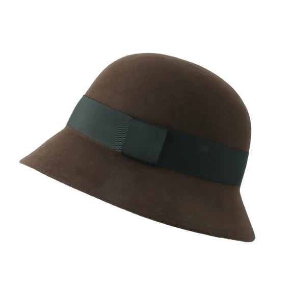 WITHMOONS Wool Felt Fedora Simple Classic Banded Bucket Hat GN61308 (BrownBand)