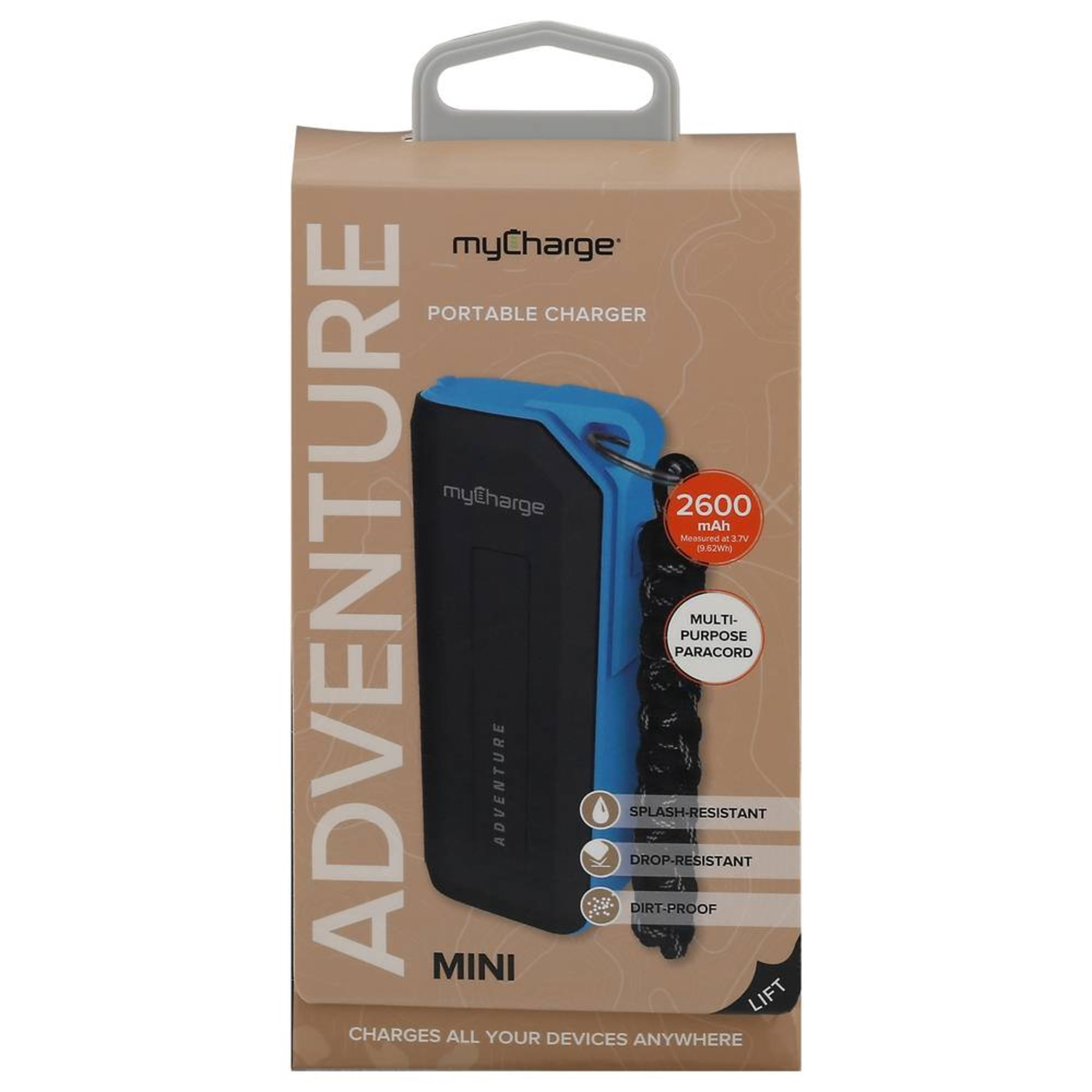 myCharge Adventure Plus Portable Charger 15000mAh Rugged External Battery Pack w/ Built-in Carabiner, Gray