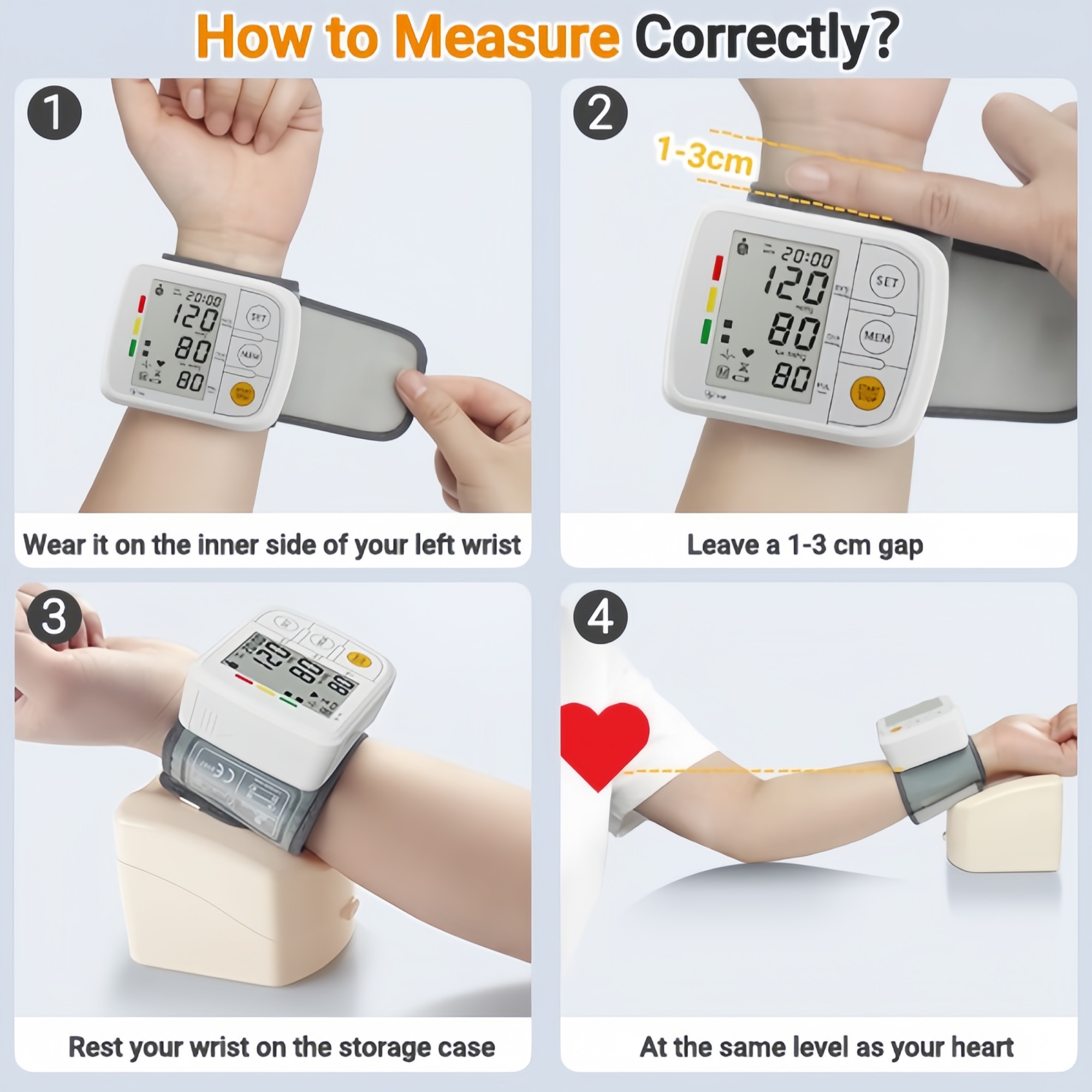 Automatic Wrist Blood Pressure Monitor, Large LCD Display with Adjustable Cuff, Portable BP Machine for Home & Travel Use