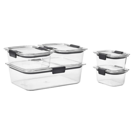 Rubbermaid Brilliance Food Storage Containers, Set of 5 (10 Pieces Total), Clear